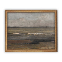 Vintage Framed Canvas Art // Framed Vintage Seascape Print // Coastal Beach Vintage Painting // Moody Farmhouse Print //#LAN-187