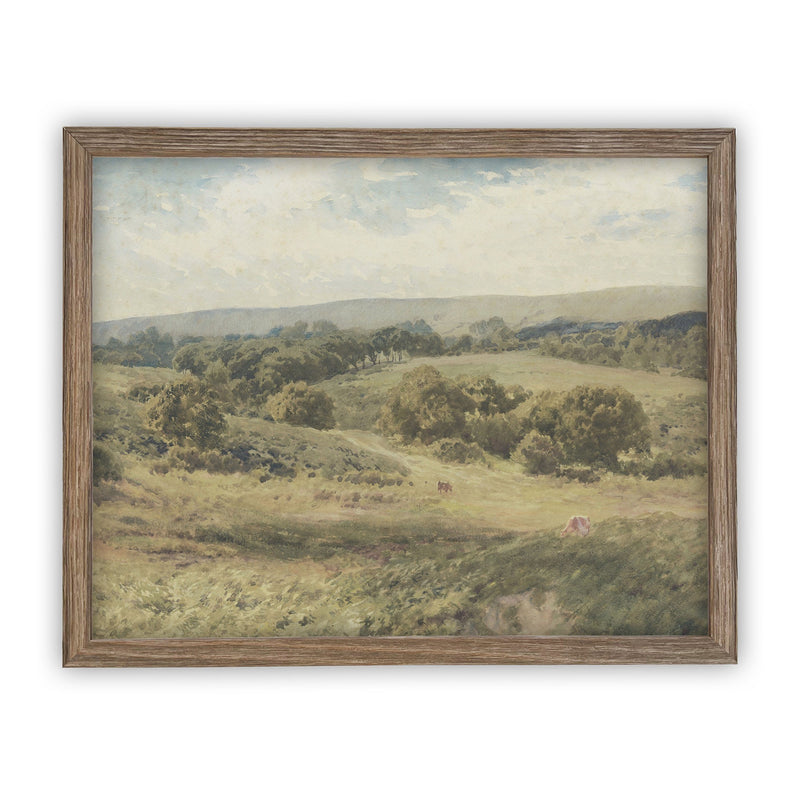 Vintage Framed Canvas Art // Framed Vintage Print // Vintage Pasture Oil Painting // Vintage Green Landscape // Farmhouse Art //#LAN-190