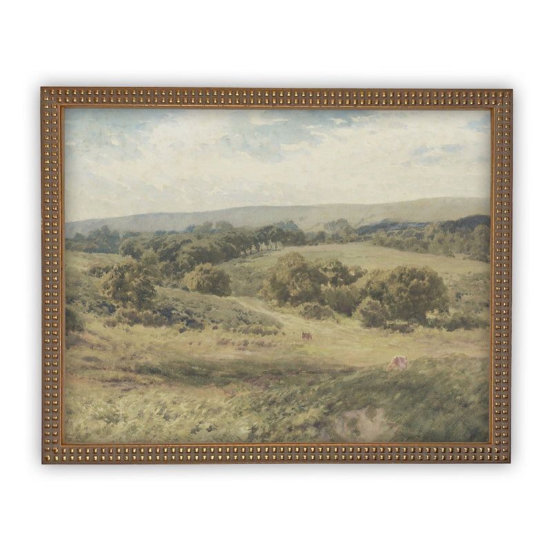 Vintage Framed Canvas Art // Framed Vintage Print // Vintage Pasture Oil Painting // Vintage Green Landscape // Farmhouse Art //#LAN-190