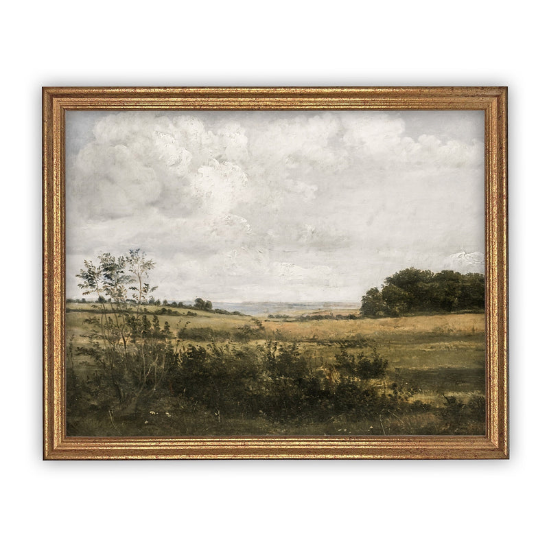 Vintage Framed Canvas Art // Framed Vintage Print // Vintage Spring Painting // Muted Landscape Art// Farmhouse Oil Painting //#LAN-194