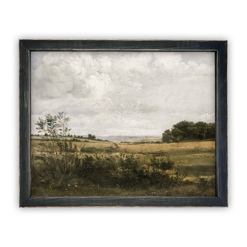 Vintage Framed Canvas Art // Framed Vintage Print // Vintage Spring Painting // Muted Landscape Art// Farmhouse Oil Painting //#LAN-194