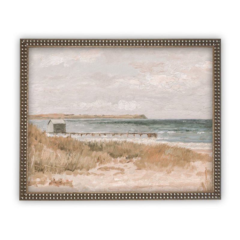 Vintage Framed Canvas Art // Framed Vintage Print // Vintage Oil Painting // Coastal Beach Art // Beach House Print //#LAN-199