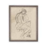 Vintage Framed Canvas Art // Framed Vintage Print // Vintage Painting // Vintage Portrait Sketch // Neutral Framed Sketch //#P-531