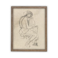 Vintage Framed Canvas Art // Framed Vintage Print // Vintage Painting // Vintage Portrait Sketch // Neutral Framed Sketch //#P-531