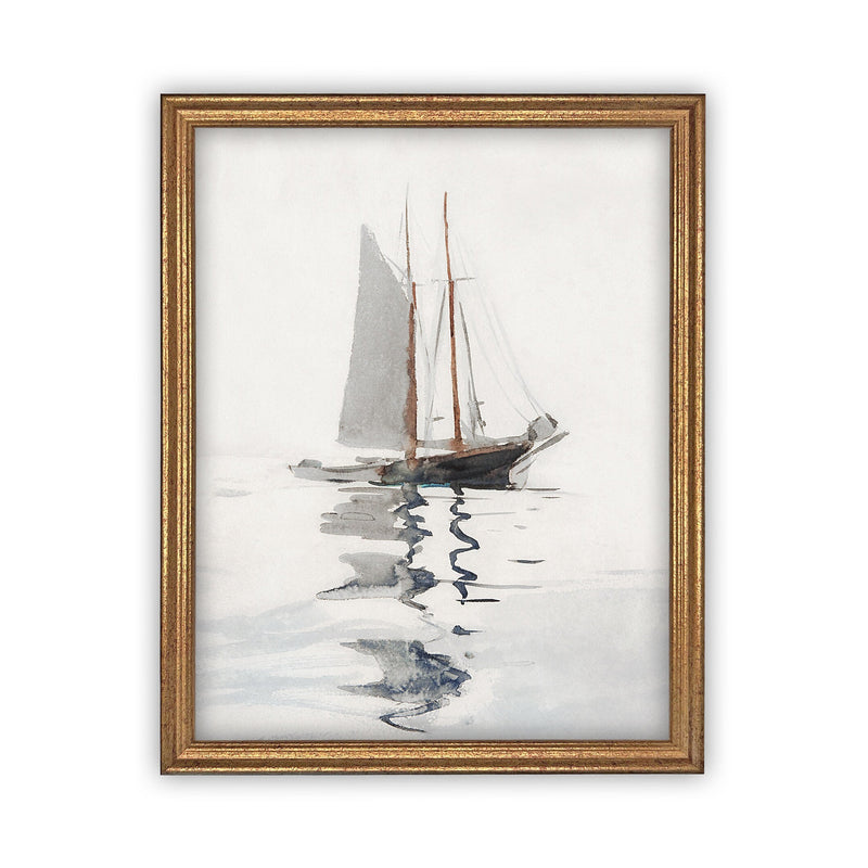 Vintage Framed Canvas Art // Framed Vintage Print // Vintage Sailboat Painting // Boating Art // Beach House Print //#LAN-202