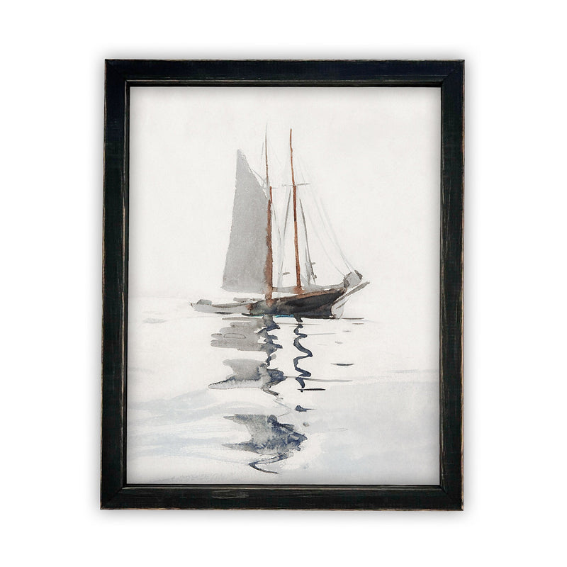 Vintage Framed Canvas Art // Framed Vintage Print // Vintage Sailboat Painting // Boating Art // Beach House Print //#LAN-202