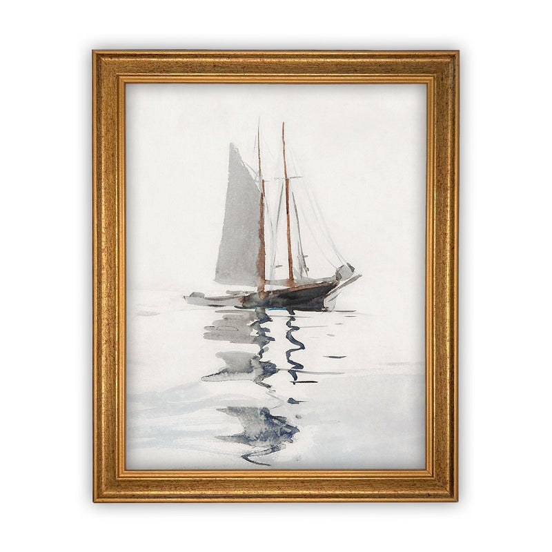 Vintage Framed Canvas Art // Framed Vintage Print // Vintage Sailboat Painting // Boating Art // Beach House Print //#LAN-202