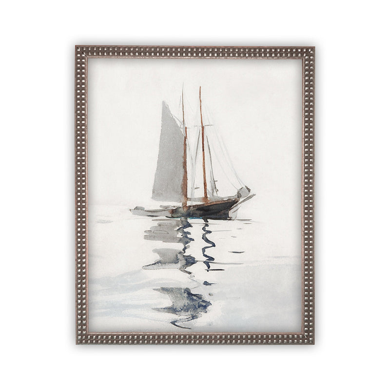 Vintage Framed Canvas Art // Framed Vintage Print // Vintage Sailboat Painting // Boating Art // Beach House Print //#LAN-202