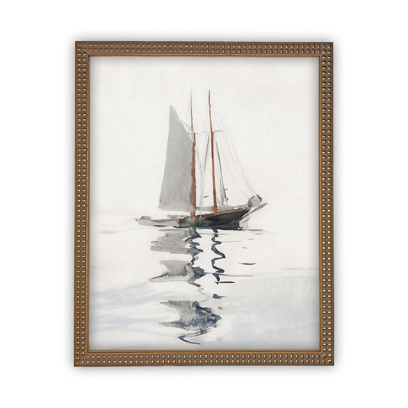 Vintage Framed Canvas Art // Framed Vintage Print // Vintage Sailboat Painting // Boating Art // Beach House Print //#LAN-202