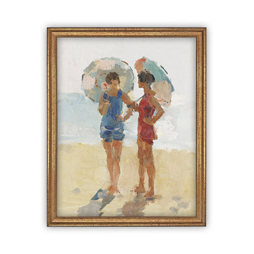 Vintage Framed Canvas Art // Framed Vintage Print // Vintage Beach Women Painting // Coastal Beach Art // Beach House Print // #P-532