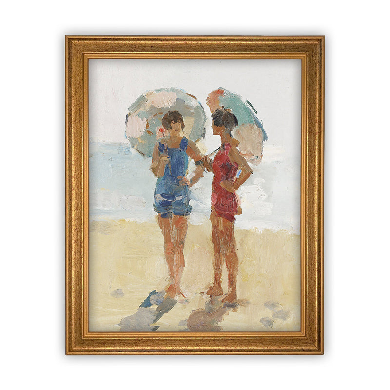 Vintage Framed Canvas Art // Framed Vintage Print // Vintage Beach Women Painting // Coastal Beach Art // Beach House Print // #P-532