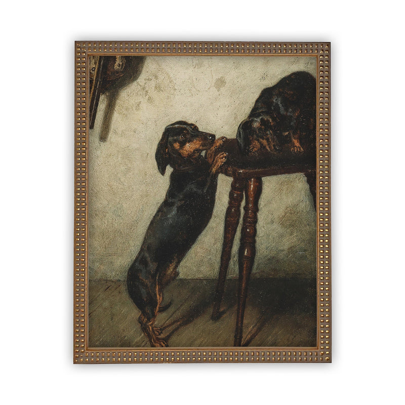 Vintage Framed Canvas Art // Framed Vintage Print // Vintage Oil Painting // Vintage Dog Portrait // Dachshund Dog Art // #A-160