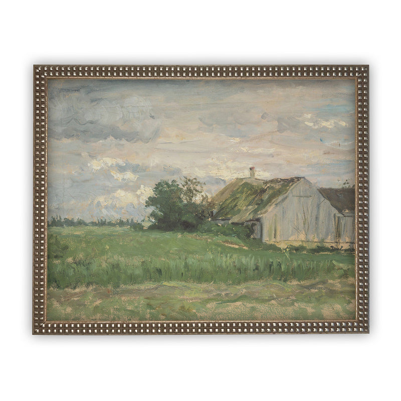 Vintage Framed Canvas Art // Framed Vintage Print // Vintage Oil Painting // Vintage Landscape Barn Art // Modern Farmhouse Art //#ARC-117