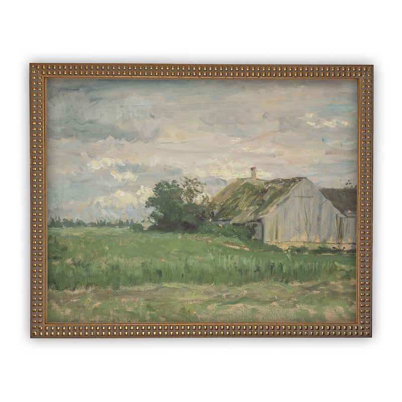 Vintage Framed Canvas Art // Framed Vintage Print // Vintage Oil Painting // Vintage Landscape Barn Art // Modern Farmhouse Art //#ARC-117