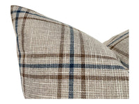 READY TO SHIP 22X22 Designer "Beaumont" Plaid Pillow Cover // Brown and Blue Plaid Pillow Cover // Boutique Pillow // Modern Farmhouse
