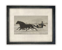 Vintage Framed Canvas Art // Framed Vintage Christmas Print // Vintage Painting //Winter Sleigh Ride // Farmhouse print //#CH-317