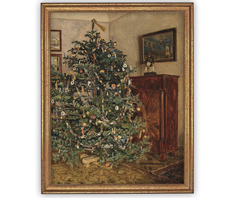 Vintage Framed Canvas Art // Framed Vintage Christmas Print // Vintage Painting // Christmas Tree // Farmhouse print //#CH-319