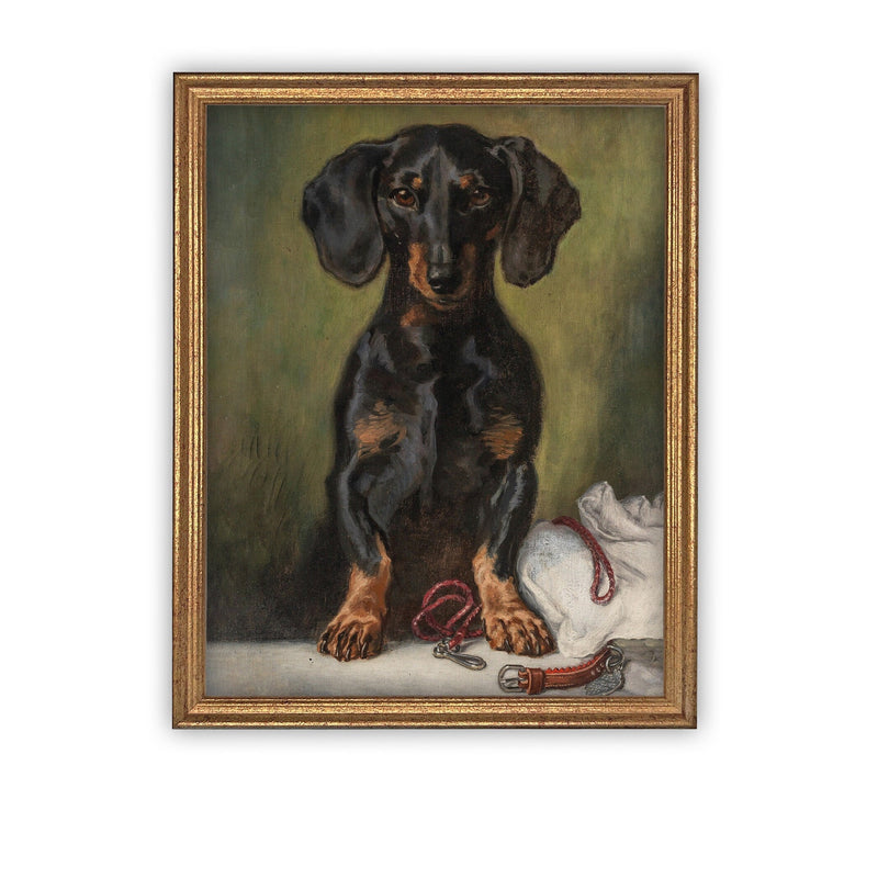 Vintage Framed Canvas Art // Framed Vintage Print // Vintage Dachshund Painting // Vintage Dog Art // Boys Room or Nursery Print //#A-161