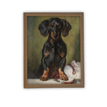 Vintage Framed Canvas Art // Framed Vintage Print // Vintage Dachshund Painting // Vintage Dog Art // Boys Room or Nursery Print //#A-161