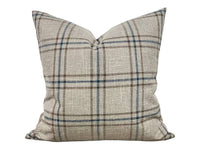 READY TO SHIP 22X22 Designer "Beaumont" Plaid Pillow Cover // Brown and Blue Plaid Pillow Cover // Boutique Pillow // Modern Farmhouse